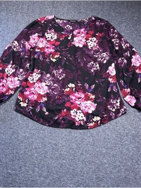 Roz & Ali Purple Floral Blouse with Pink Accents